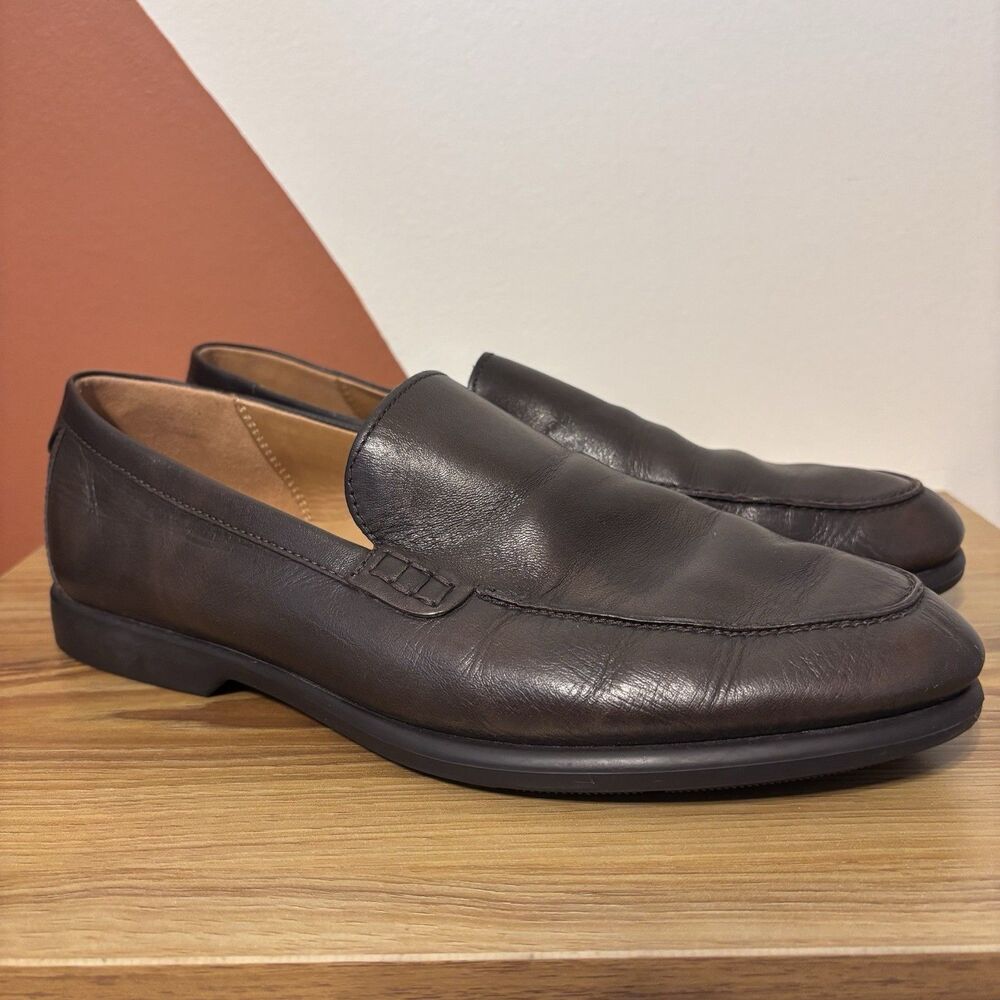 Ecco Citytray Lite Shoes Mens Sz 7 7.5 Brown Leather Loafer Slip On Comfort